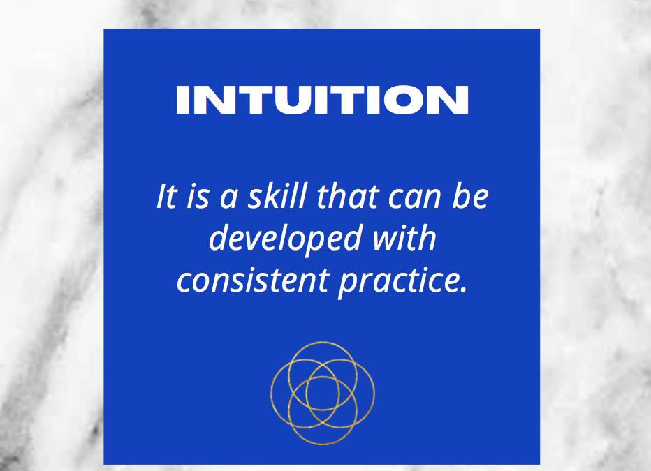 The image is a blue square with the following text "Intuition: It is a skill that can be developed with consistent practice."