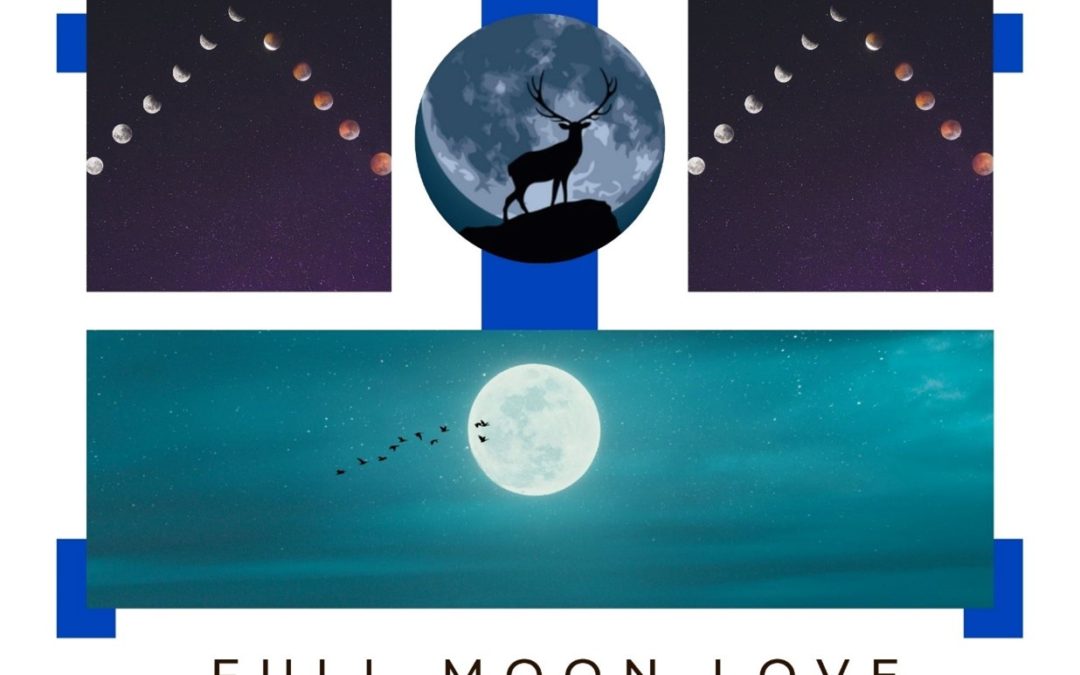 This image shows a full moon and the symbology of Capricorn