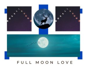 This image shows a full moon and the symbology of Capricorn